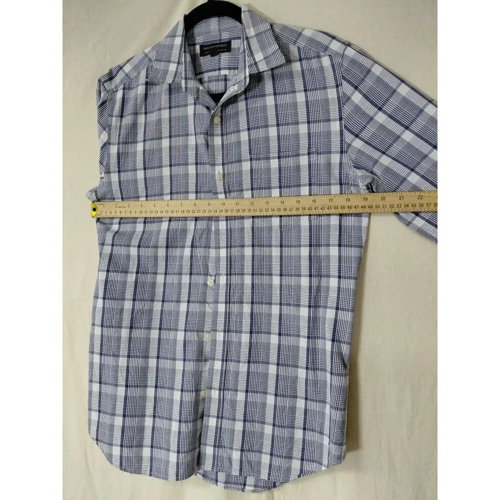 Banana Republic Blue Plaid Slim Fit Button-Up Shirt Men Size S
